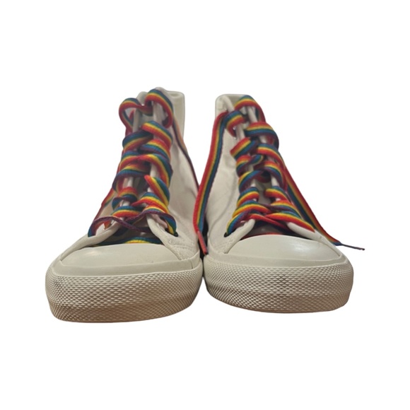 American Eagle Outfitters Canvas High Tops White with Rainbow Laces and Soles - Picture 4 of 9